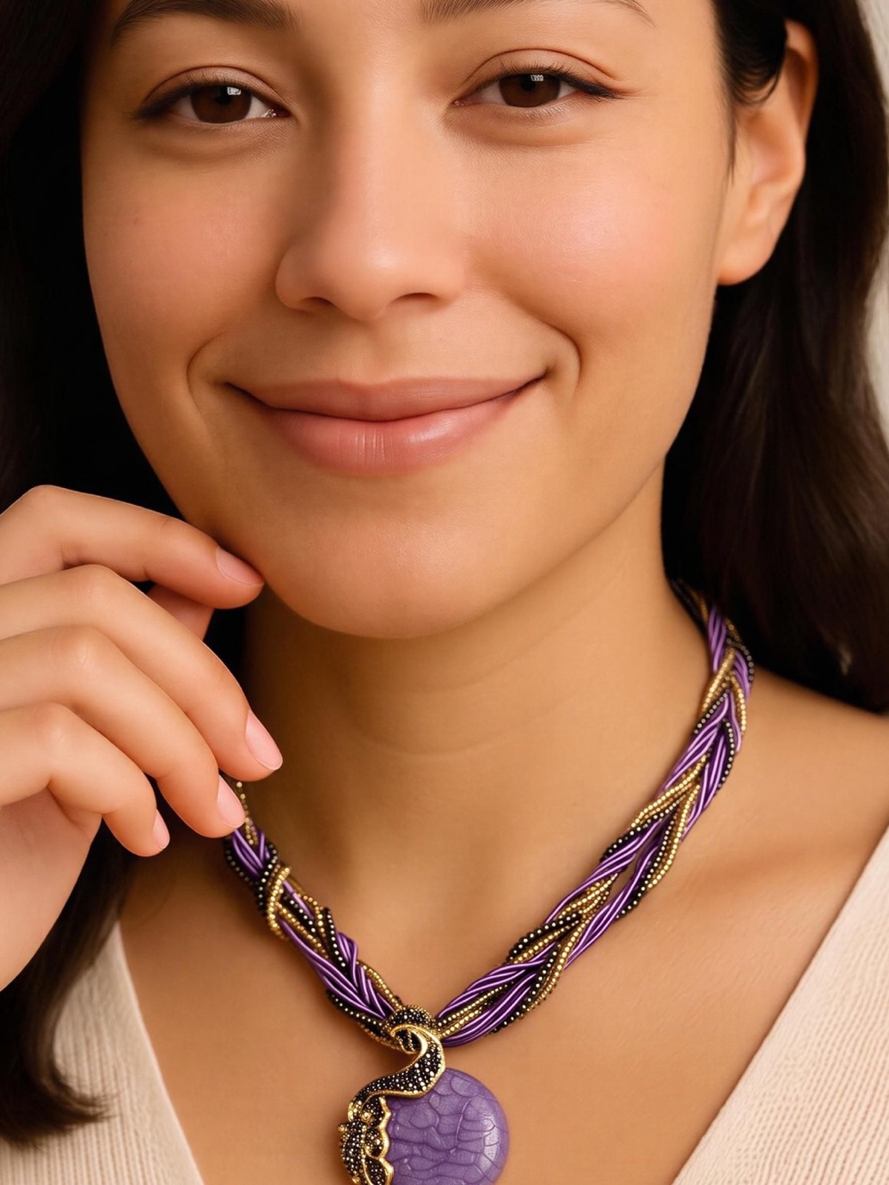 ON SALE GOING FAST! Fashion Jewelry Purple and Gold Braided Pendant Necklace